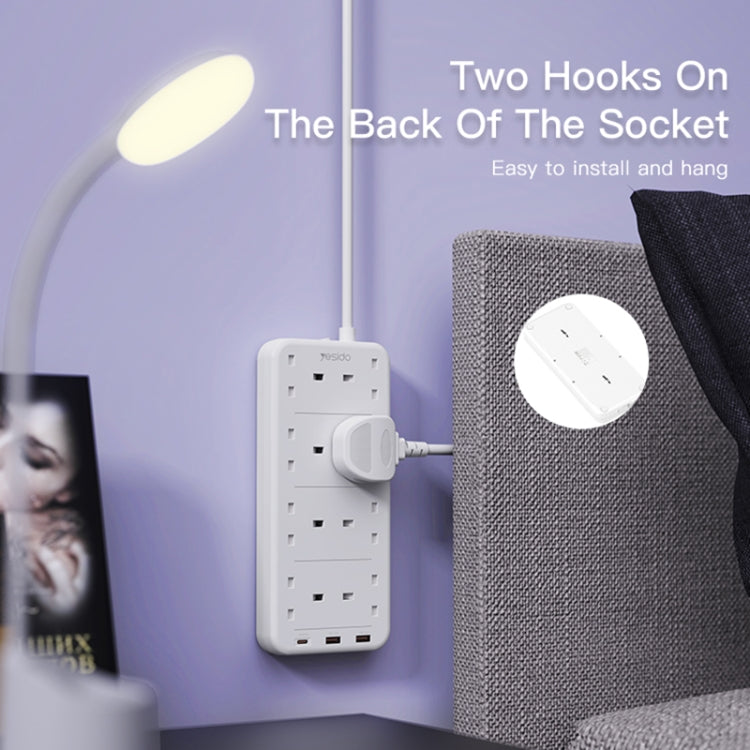Yesido MC-16 8 Plugs + PD 20W+2 QC3.0 Ports 3250W High Power Fast Charging Socket(UK Plug)