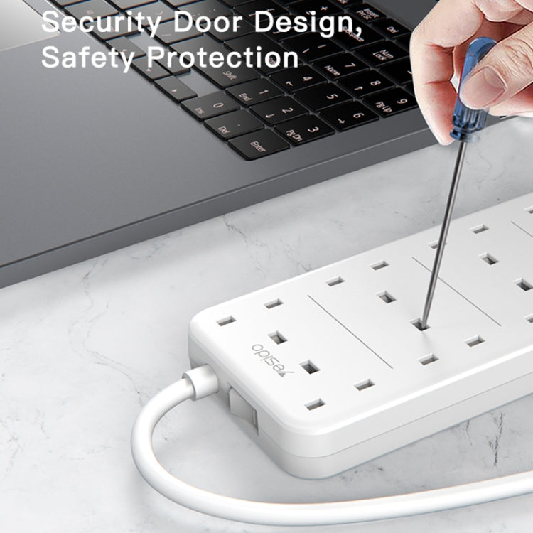 Yesido MC-16 8 Plugs + PD 20W+2 QC3.0 Ports 3250W High Power Fast Charging Socket(UK Plug)
