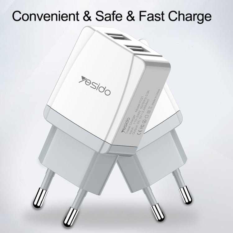 Yesido YC-21 USB Dual Port Travel Fast Charger(EU Plug)