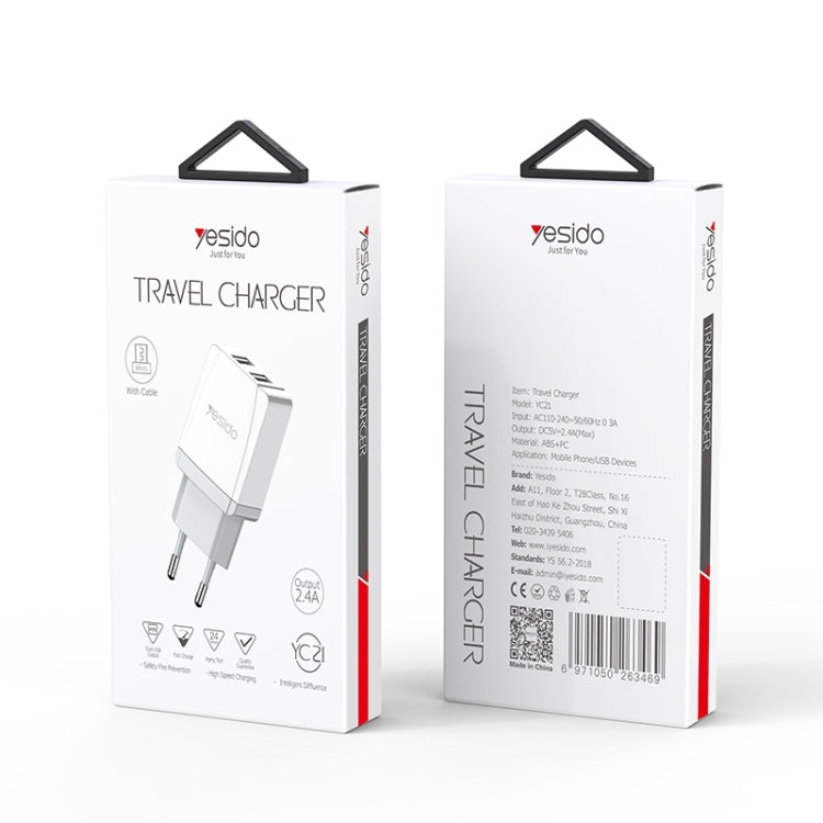 Yesido YC-21 USB Dual Port Travel Fast Charger(EU Plug)
