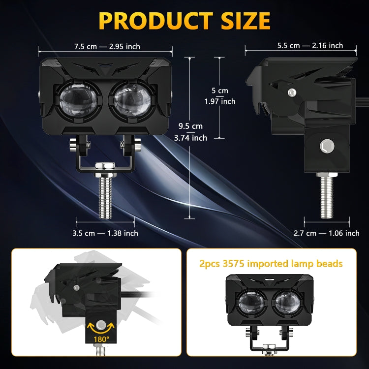 M2 1 Pair Double Lens Motorcycle Two-color Spotlight(Black)