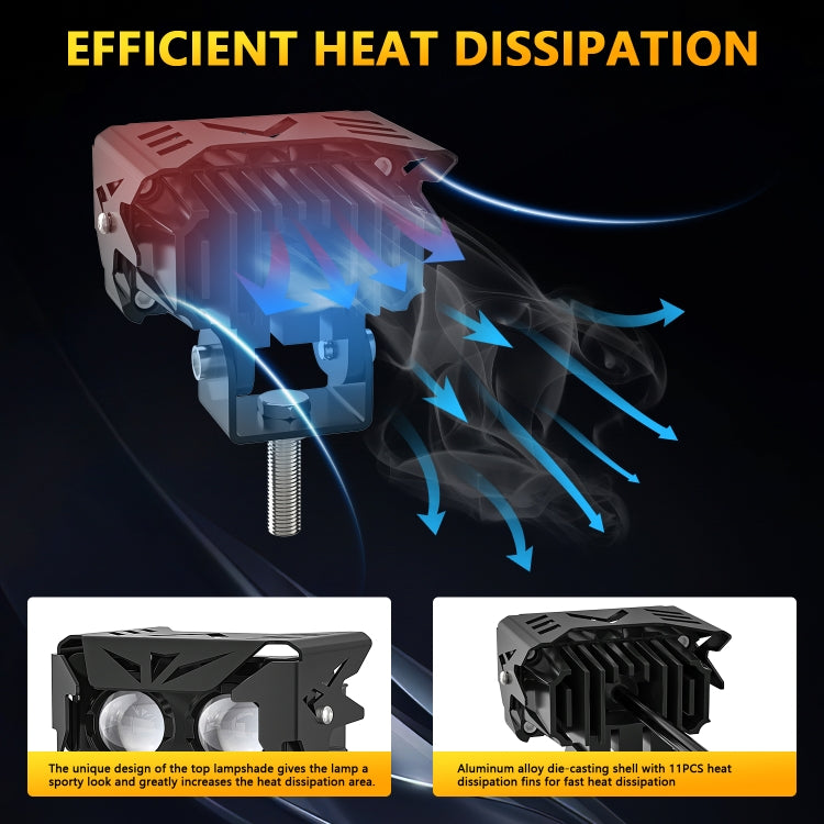 M2 1 Pair Double Lens Motorcycle Two-color Spotlight(Black)