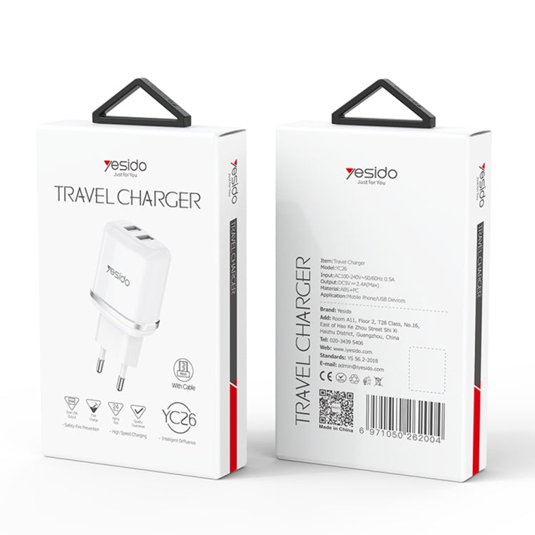 Yesido YC-26 USB Dual Ports Travel Charger(EU Plug)