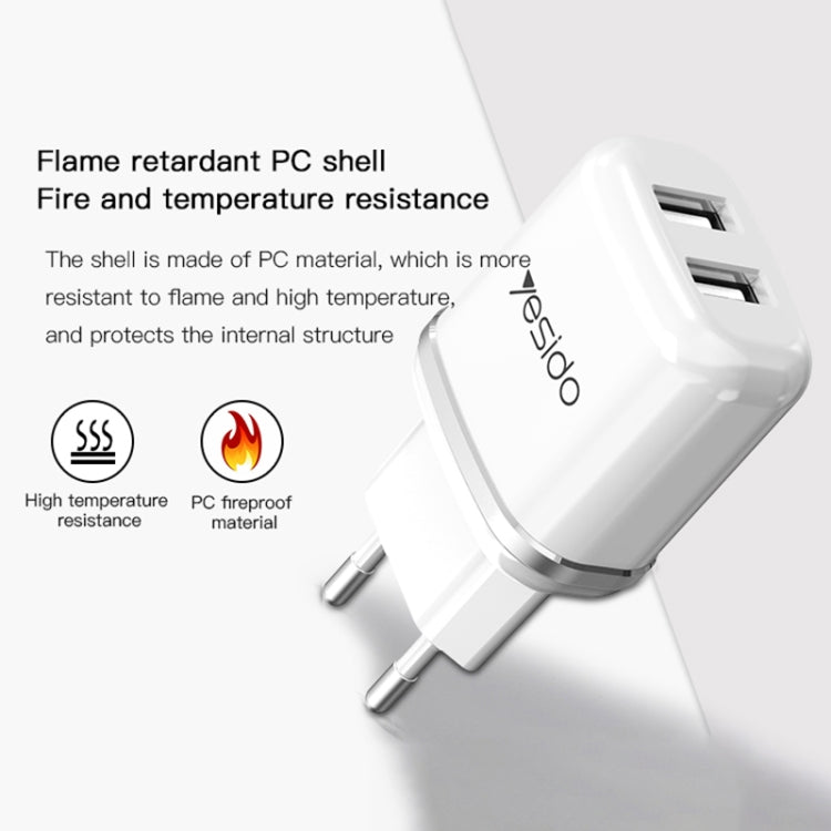 Yesido YC-26 USB Dual Ports Travel Charger(EU Plug)