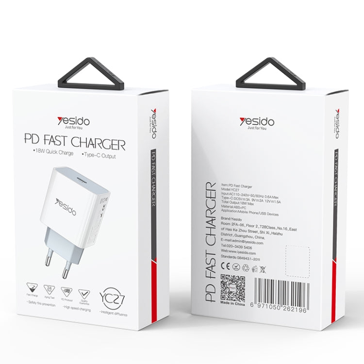 Yesido YC-27 PD 18W Type-C Port Fast Charger(EU Plug)