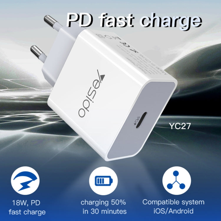 Yesido YC-27 PD 18W Type-C Port Fast Charger(EU Plug)