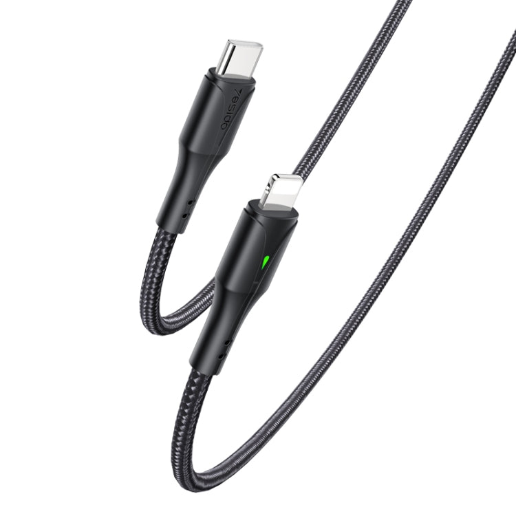 YESIDO CA99 20W USB-C / Type-C to 8 Pin Braided Charging Data Cable with Indicator Light, Length:1.2m(Black)