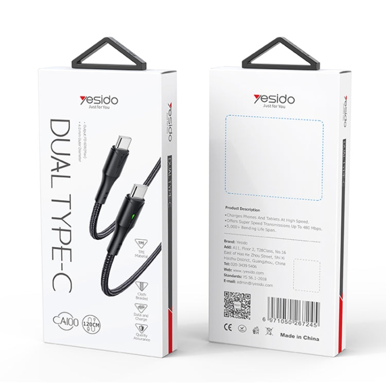 YESIDO CA100 PD 60W USB-C / Type-C to Type-C Fast Charging Data Cable, Length:1.2m(Black)