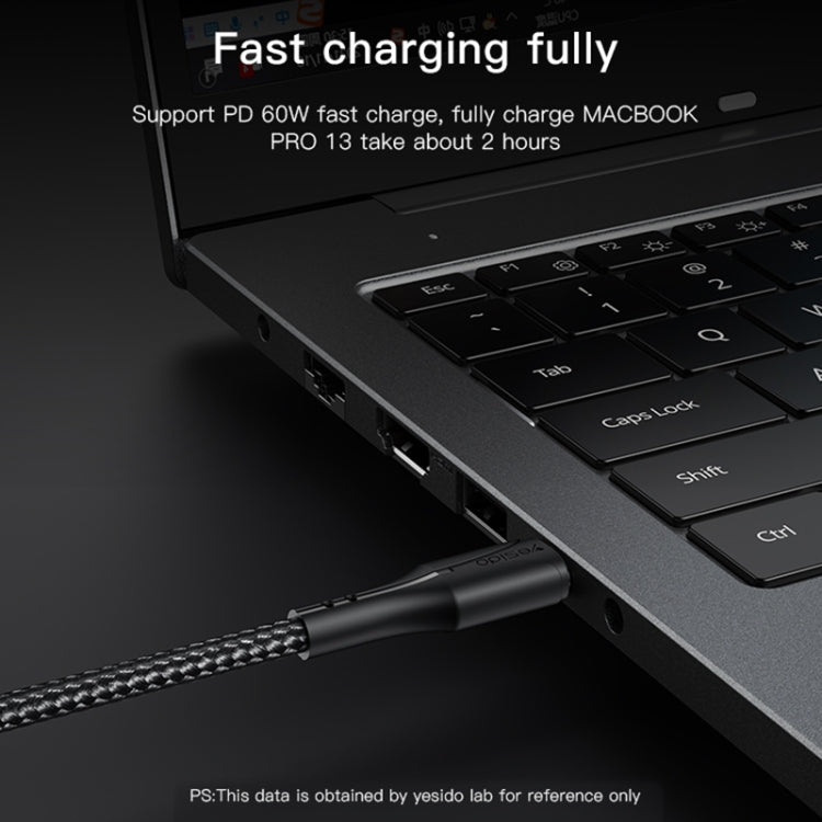 YESIDO CA100 PD 60W USB-C / Type-C to Type-C Fast Charging Data Cable, Length:1.2m(Black)
