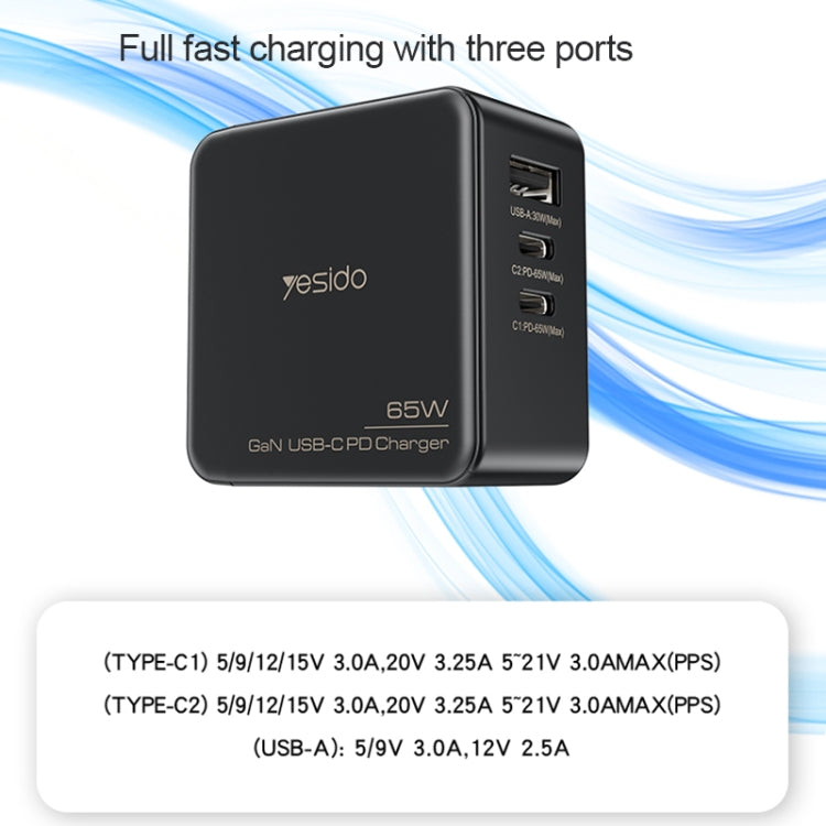 Yesido YC-42 65W 2 Type-C + USB-A GaN Fast Charger(EU Plug)