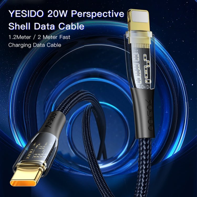 YESIDO CA102 PD 20W USB-C / Type-C to 8 Pin Braided Charging Data Cable, Length:2m(Black)