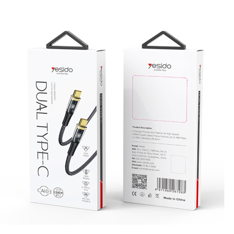 YESIDO CA103 PD 100W USB-C / Type-C to Type-C Fast Charging Data Cable, Length:1.2m(Black)