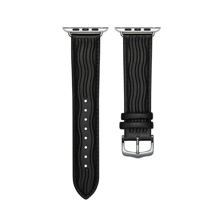 Embossed Line Genuine Leather Watch Band For Apple Watch Series 10 42mm
