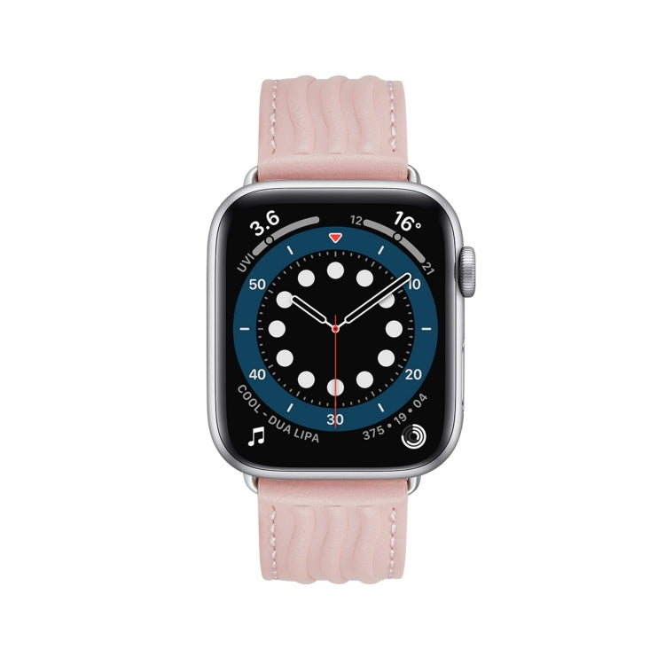Embossed Line Genuine Leather Watch Band For Apple Watch Series 10 42mm