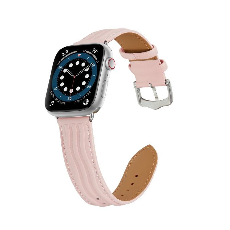 Embossed Line Genuine Leather Watch Band For Apple Watch Series 10 42mm