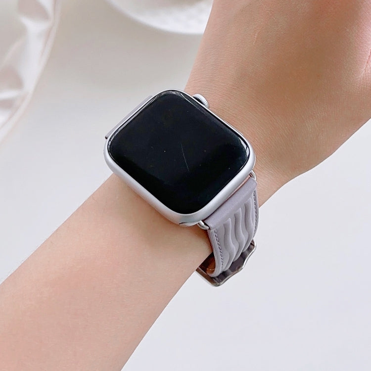 Embossed Line Genuine Leather Watch Band For Apple Watch Series 10 42mm