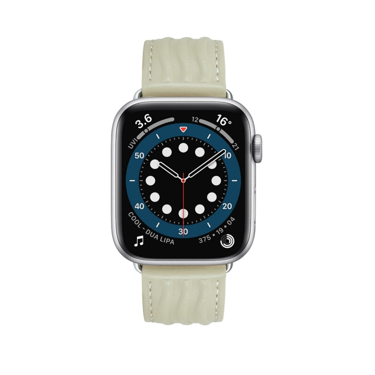 Embossed Line Genuine Leather Watch Band For Apple Watch Series 10 42mm