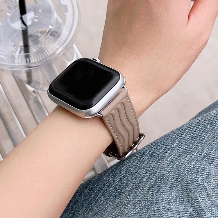 Embossed Line Genuine Leather Watch Band For Apple Watch Series 10 42mm