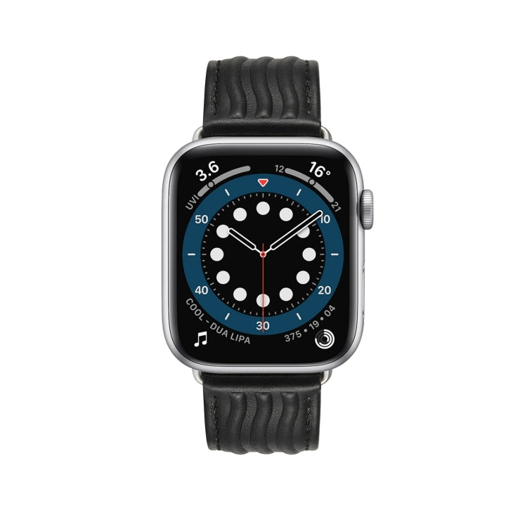 Embossed Line Genuine Leather Watch Band For Apple Watch Series 10 46mm
