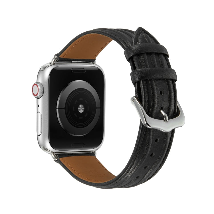 Embossed Line Genuine Leather Watch Band For Apple Watch Series 10 46mm