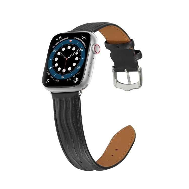 Embossed Line Genuine Leather Watch Band For Apple Watch Series 10 46mm