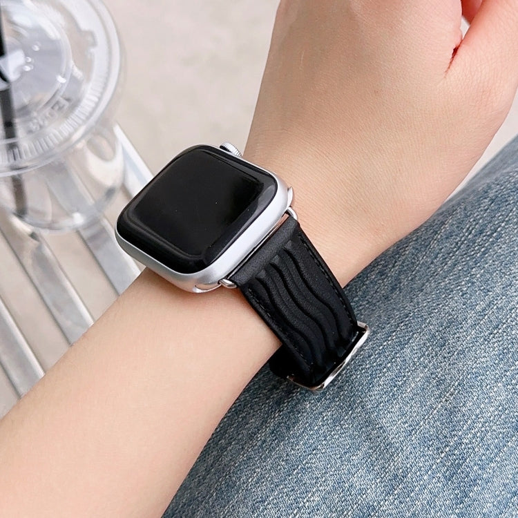 Embossed Line Genuine Leather Watch Band For Apple Watch Series 10 46mm