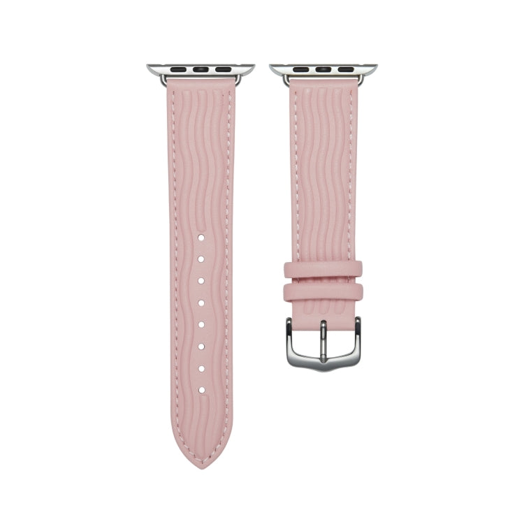 Embossed Line Genuine Leather Watch Band For Apple Watch Series 10 46mm