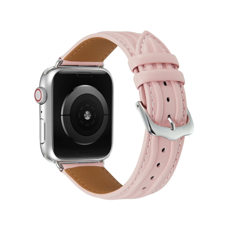 Embossed Line Genuine Leather Watch Band For Apple Watch Series 10 46mm