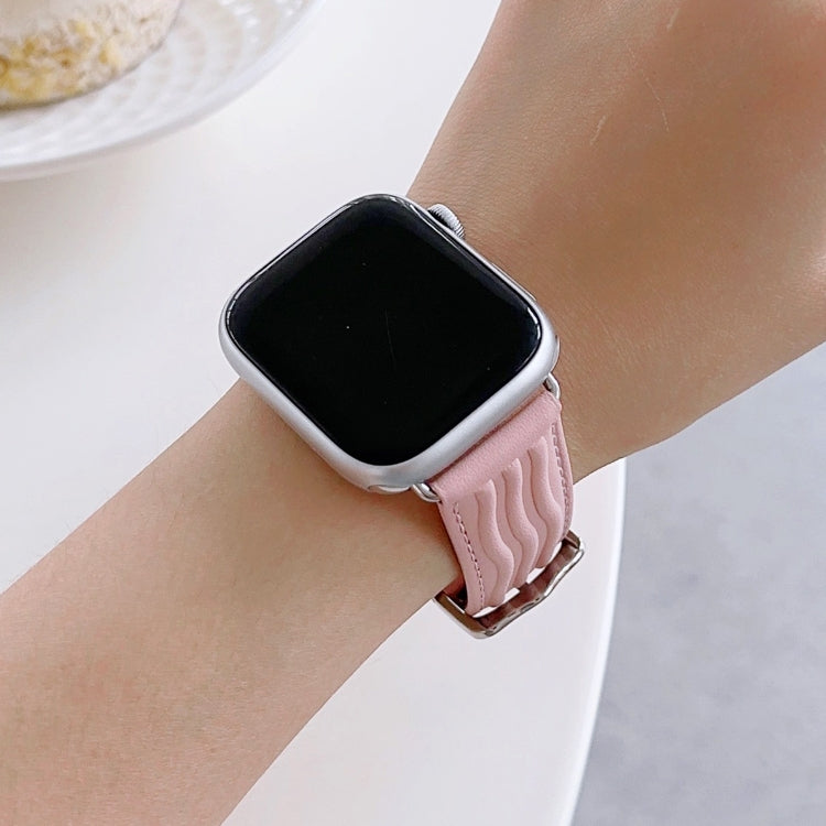 Embossed Line Genuine Leather Watch Band For Apple Watch Series 10 46mm