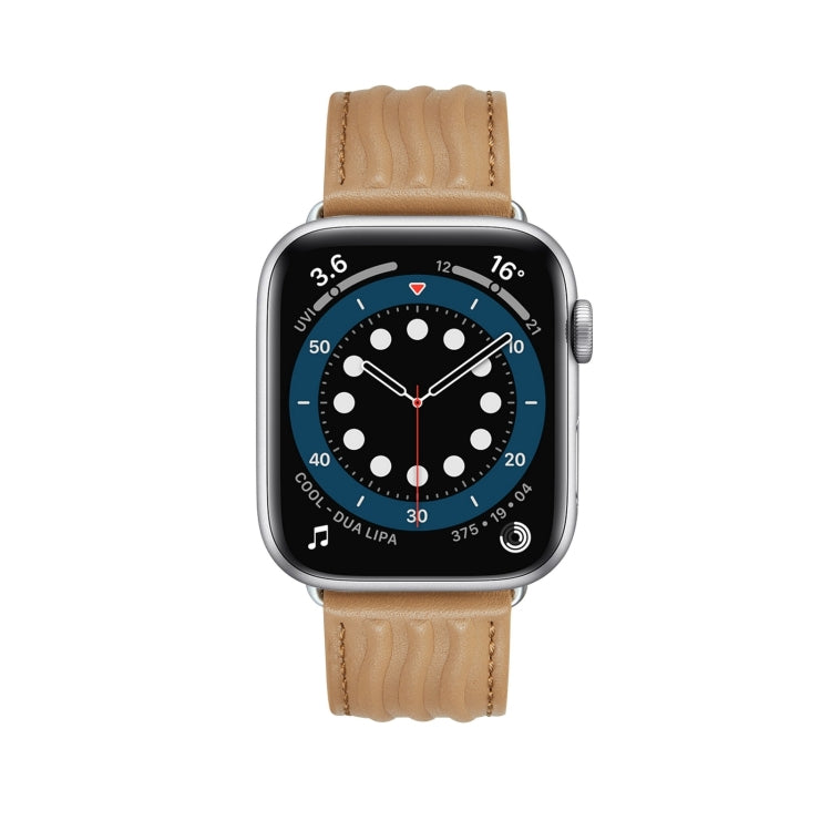 Embossed Line Genuine Leather Watch Band For Apple Watch Series 10 46mm