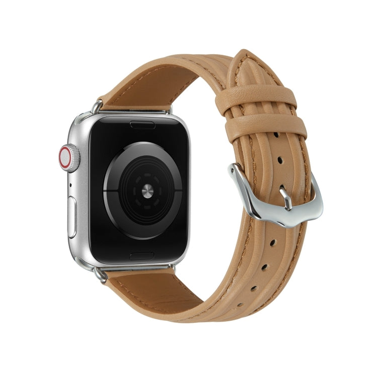 Embossed Line Genuine Leather Watch Band For Apple Watch Series 10 46mm