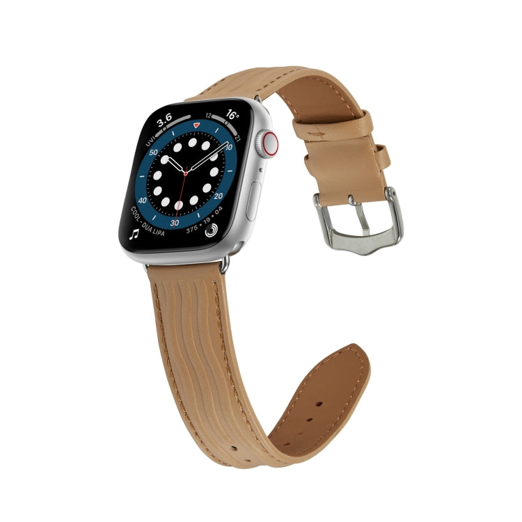 Embossed Line Genuine Leather Watch Band For Apple Watch Series 10 46mm