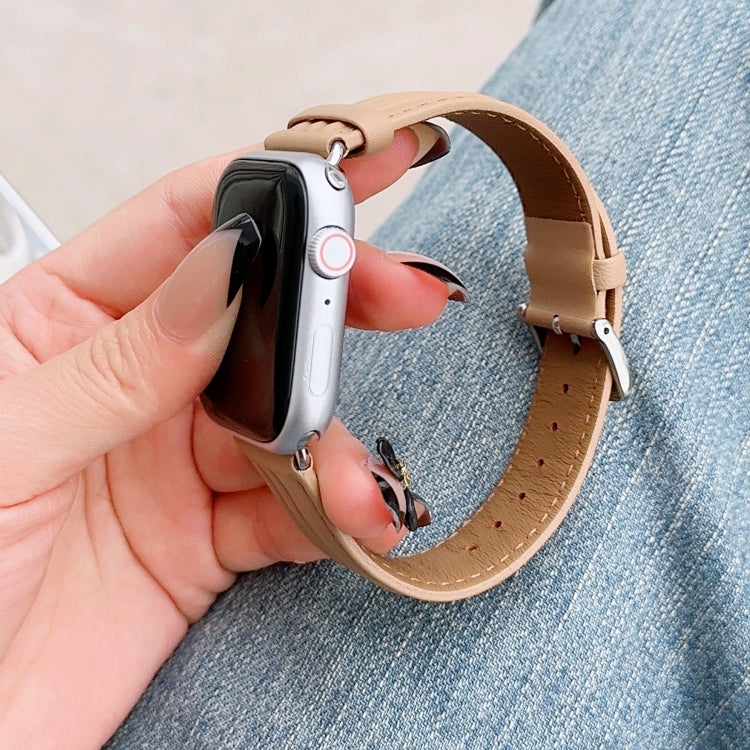 Embossed Line Genuine Leather Watch Band For Apple Watch Series 10 46mm