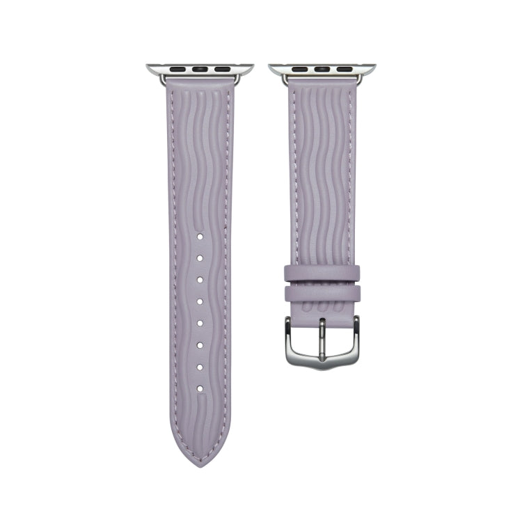 Embossed Line Genuine Leather Watch Band For Apple Watch Series 10 46mm