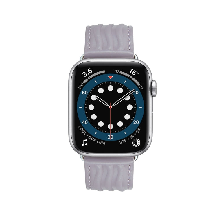 Embossed Line Genuine Leather Watch Band For Apple Watch Series 10 46mm