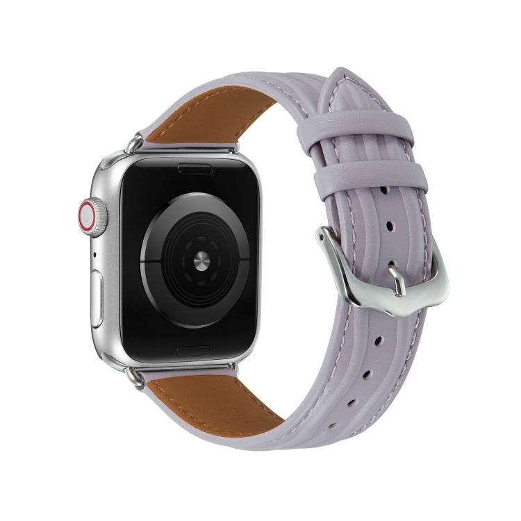 Embossed Line Genuine Leather Watch Band For Apple Watch Series 10 46mm