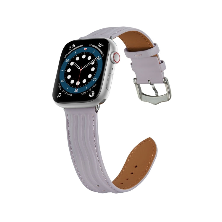 Embossed Line Genuine Leather Watch Band For Apple Watch Series 10 46mm
