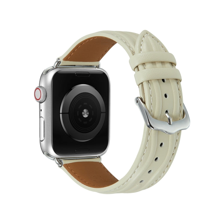 Embossed Line Genuine Leather Watch Band For Apple Watch Series 10 46mm
