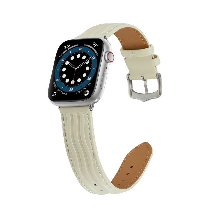 Embossed Line Genuine Leather Watch Band For Apple Watch Series 10 46mm