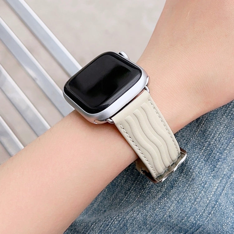 Embossed Line Genuine Leather Watch Band For Apple Watch Series 10 46mm