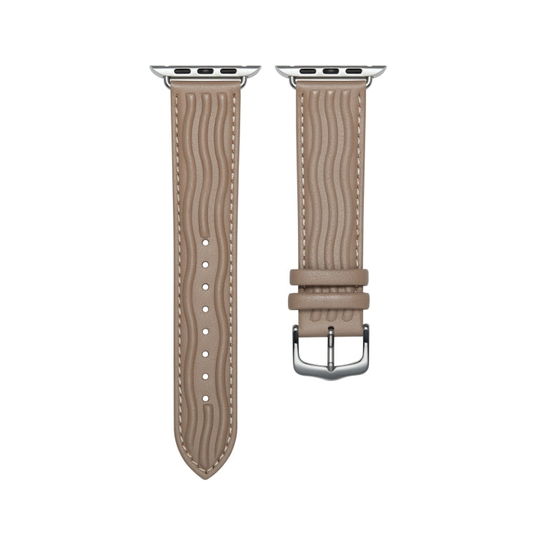Embossed Line Genuine Leather Watch Band For Apple Watch Series 10 46mm