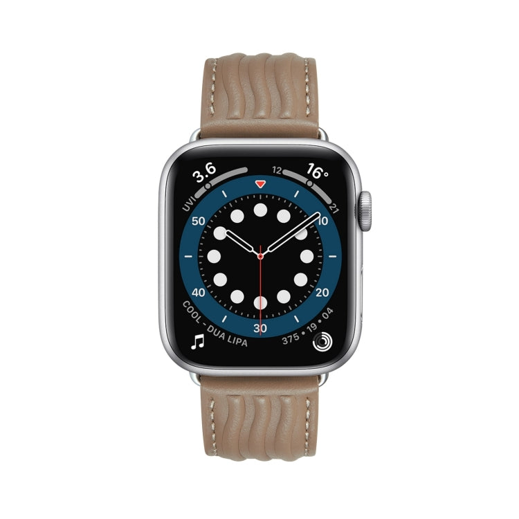 Embossed Line Genuine Leather Watch Band For Apple Watch Series 10 46mm