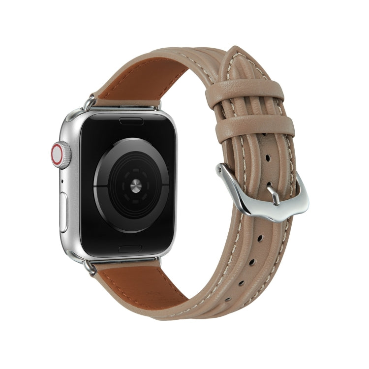Embossed Line Genuine Leather Watch Band For Apple Watch Series 10 46mm