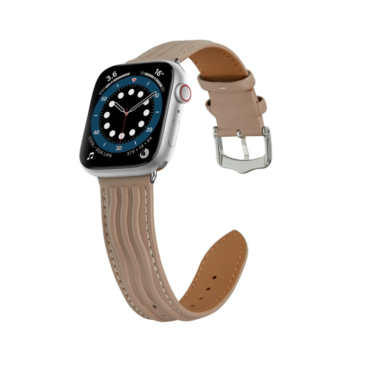 Embossed Line Genuine Leather Watch Band For Apple Watch Series 10 46mm