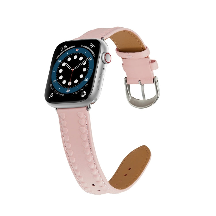Embossed Love Genuine Leather Watch Band For Apple Watch Series 10 46mm