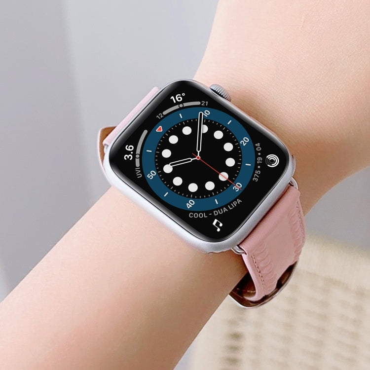 Embossed Love Genuine Leather Watch Band For Apple Watch Series 10 46mm
