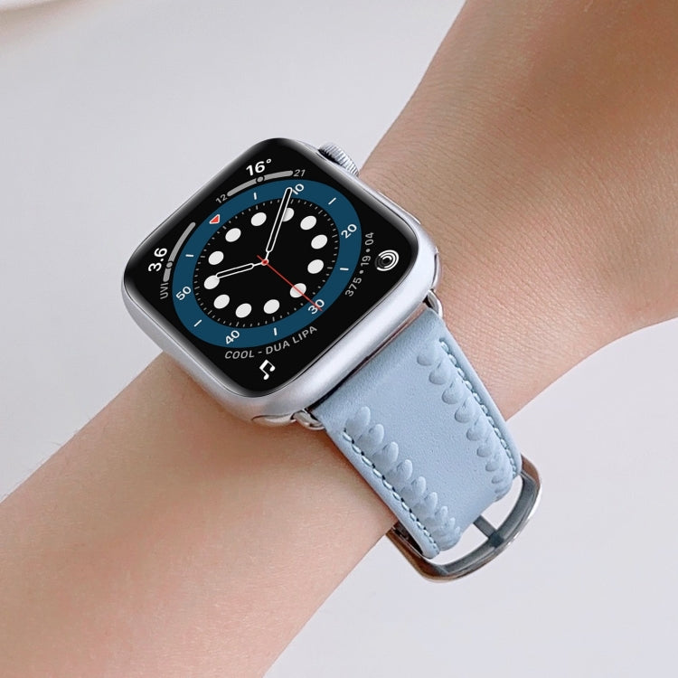 Embossed Love Genuine Leather Watch Band For Apple Watch Series 10 46mm