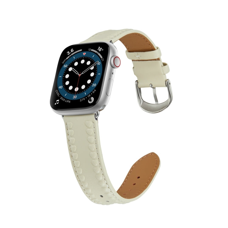 Embossed Love Genuine Leather Watch Band For Apple Watch Series 10 46mm