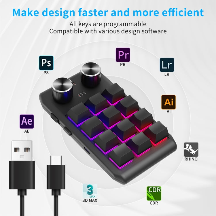 Bluetooth Wireless 12KV2 MOLD Mini Mechanical 12 Keys 2 Knob Custom Programming Keyboard