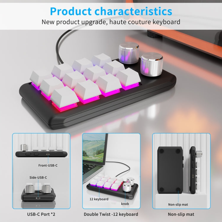 Bluetooth Wireless 12KV2 MOLD Mini Mechanical 12 Keys 2 Knob Custom Programming Keyboard